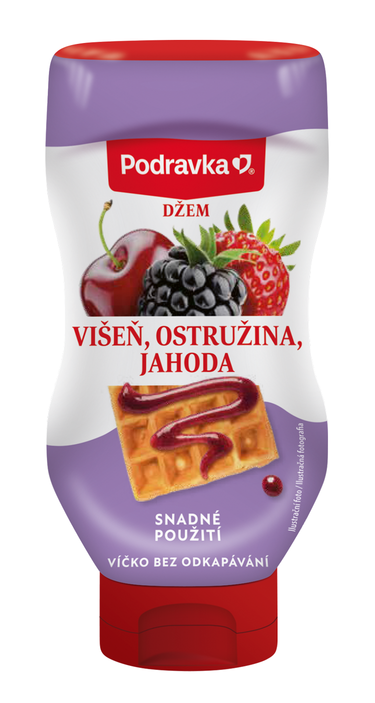 Džem višně, ostružiny, jahody squeeze